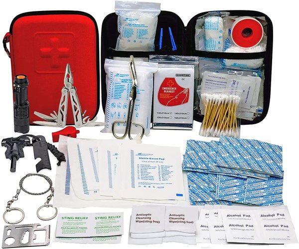 Erste Hilfe Set, First Aid Kit, Survival Notfall Ausrüstung Verbandskasten mit Taschenlampe