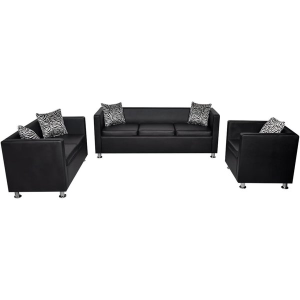 Sofa-Set Kunstleder 3-Sitzer + 2-Sitzer + Sessel Weiß, Schwarz