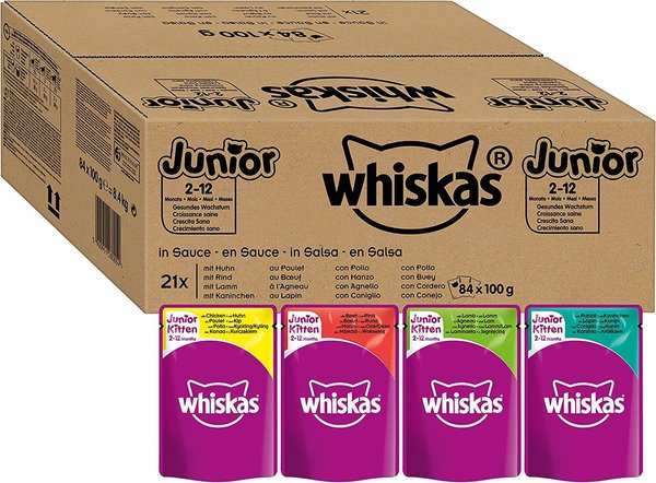 Whiskas Katzennassfutter Junior – Klassische Auswahl in Sauce – Ausgewogenes Feuchtfutter