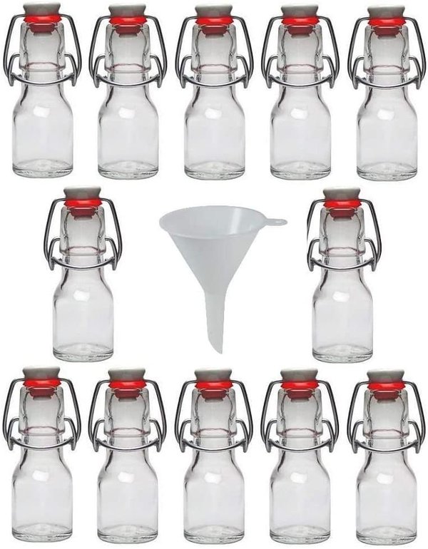 12 x Mini Glasflasche 50 ml mit Bügelverschluss aus Porzellan zum Befüllen