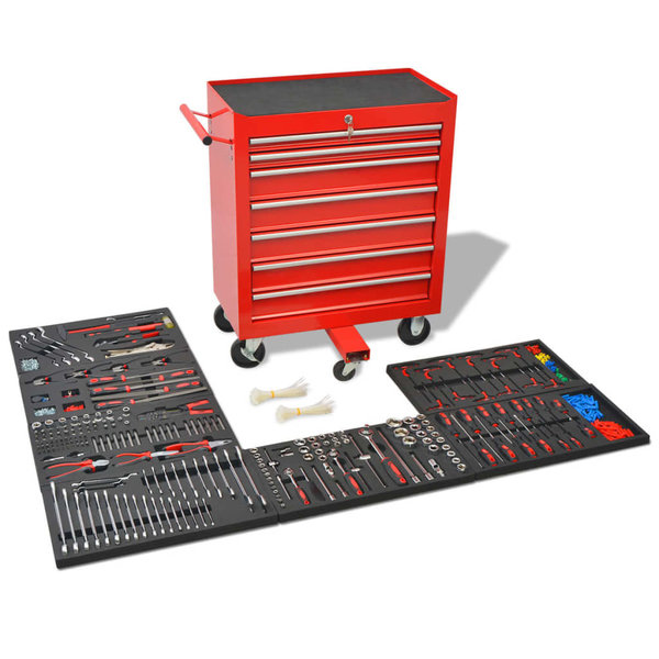 Galaby® Werkstattwagen mit 1125 Werkzeugen Stahl Rot, Heimwerker, Werkzeuge